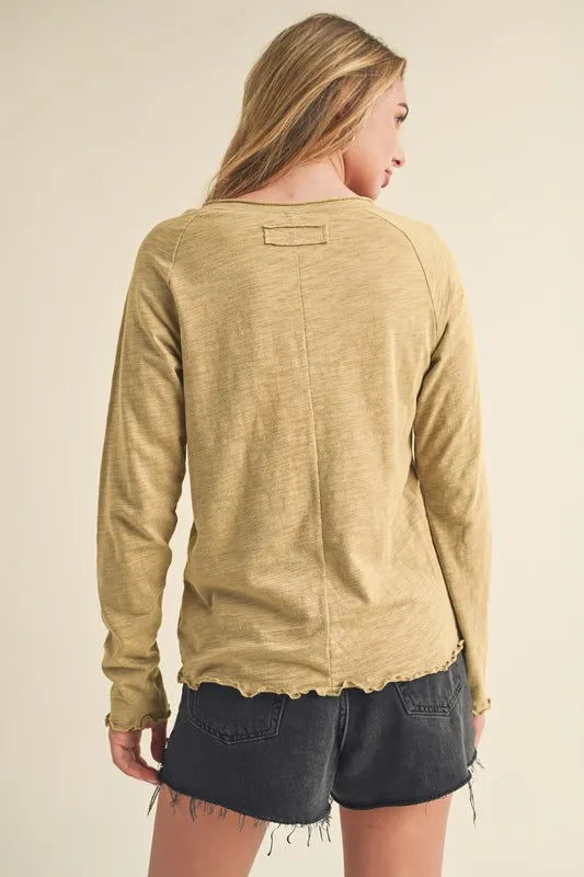Aemi + Co Lettuce Hemline Round Neck Raglan Sleeve T-Shirt - Brittney MADE