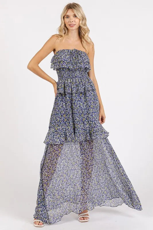 Mittoshop Ruffled Smocked Floral Halter Neck Maxi Dress - Brittney MADE