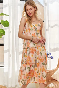 ADORA Smocked Back Floral Adjustable Strap Midi Dress - Brittney MADE