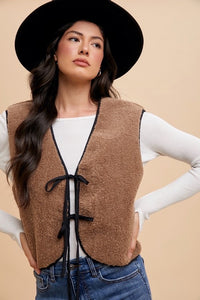 Annie Wear V-Neck Tie Detail Vest Coat - Brittney MADE