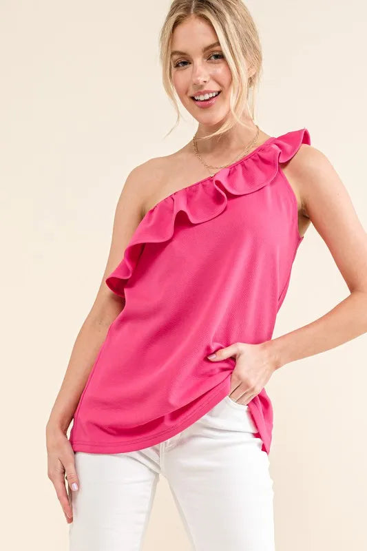 And The Why Ruffle One Shoulder Sleeveless Tank Top - Brittney MADE