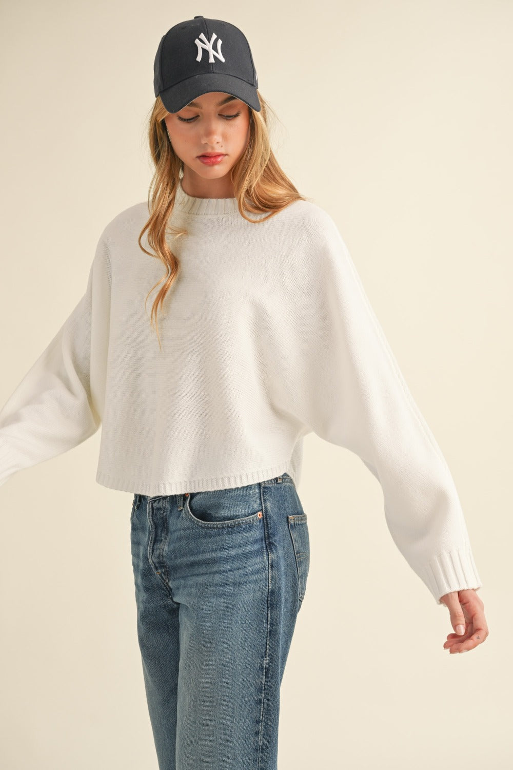 Mable Round Neck Dolman Sleeve Cropped Sweater - Brittney MADE