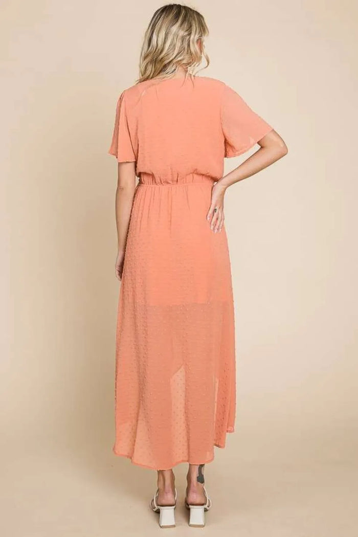 Culture Code Full Size Swiss Dot Tied Slit Short Sleeve Dress - Brittney MADE