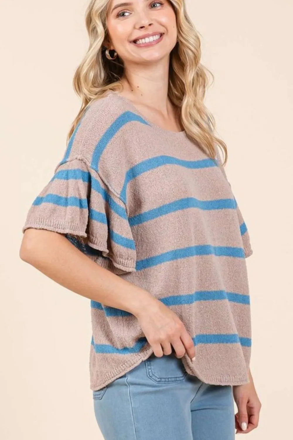 Mittoshop Striped Flounce Sleeve Knit Top - Brittney MADE