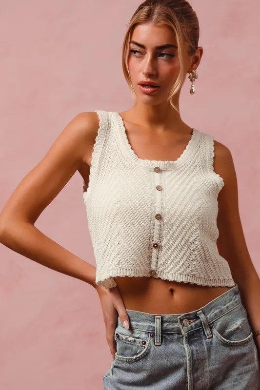 SO ME Chevron Pattern Buttoned Front Lightweight Tank Top - Brittney MADE