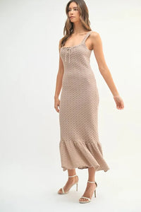 MABLE Ruffled Hem Sleeveless Crochet Knit Midi Dress - Brittney MADE