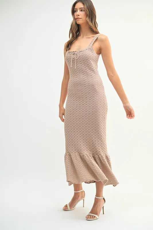 MABLE Ruffled Hem Sleeveless Crochet Knit Midi Dress - Brittney MADE