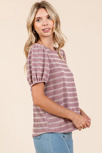 Mittoshop Contrast Striped Short Puff Sleeve Knit Top - Brittney MADE