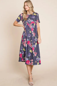 BOMBOM Floral Print Midi Dress - Brittney MADE