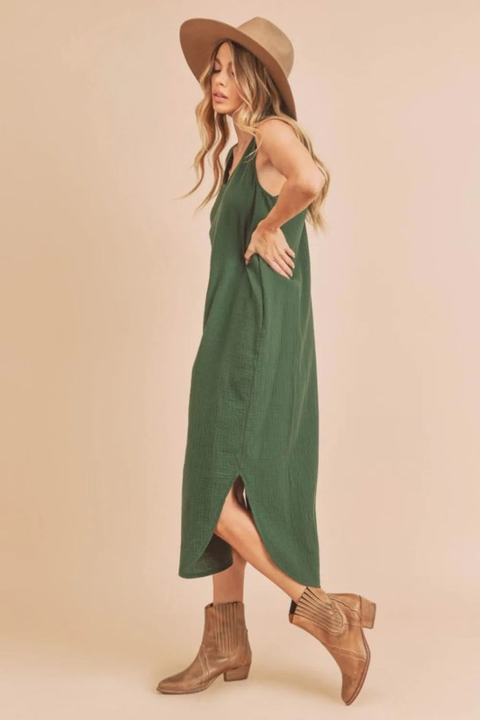 Aemi + Co Round Neck Midi Tank Dress with Pockets - Brittney MADE
