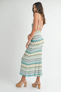 MABLE Lightweight Pointelle Chevron Knit Maxi Dress - Brittney MADE