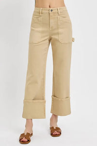 RISEN Full Size High Rise Wide Straight Cuffed Patch Jeans Plus Size - Brittney MADE