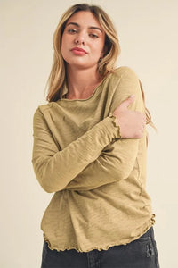 Aemi + Co Lettuce Hemline Round Neck Raglan Sleeve T-Shirt - Brittney MADE