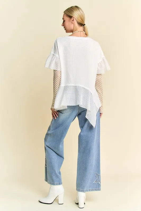 Davi & Dani Waffle Knit Bodice Ruffle Bottom Detail Top - Brittney MADE