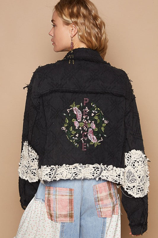 POL Crochet Patch Embroidered Button Up Jacket - Brittney MADE