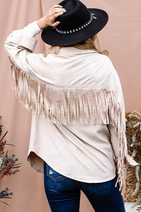 And The Why Full Size Fringe Back Detailed Button Down Shacket - Brittney MADE