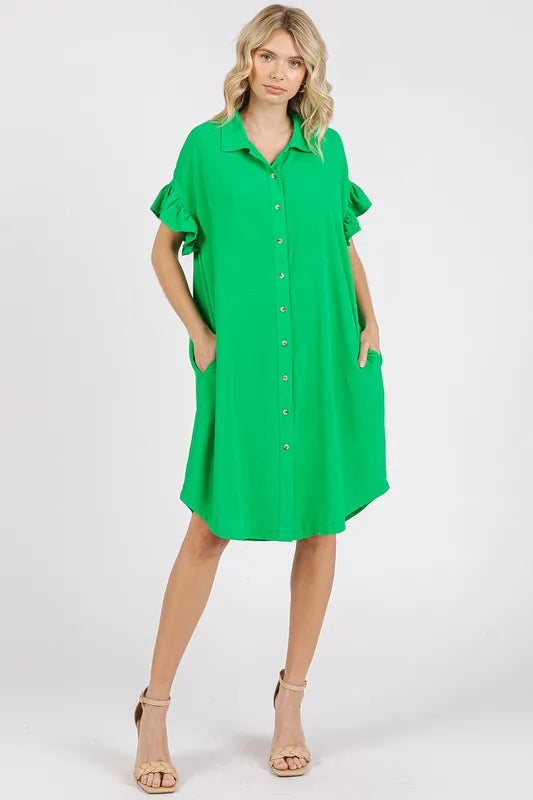 Mittoshop Button Down Flounce Sleeve Dress with Pockets - Brittney MADE