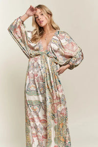 ADORA Printed V-Neck Batwing Sleeve Dress - Brittney MADE