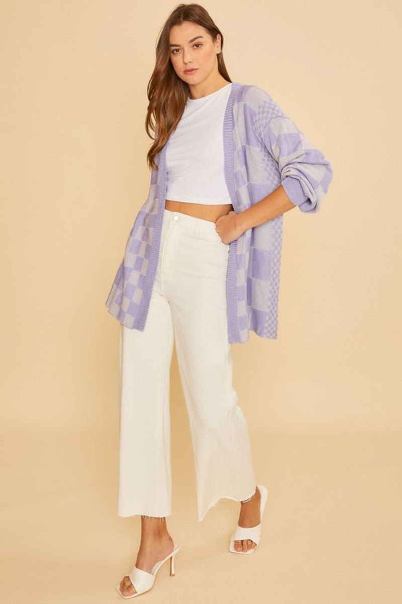 Annie Wear Checkered Open Front Drop Shoulder Cardigan - Brittney MADE