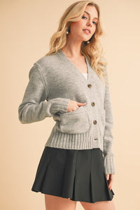 Aemi + Co Ribbed Hem Button Down V-Neck Cardigan - Brittney MADE