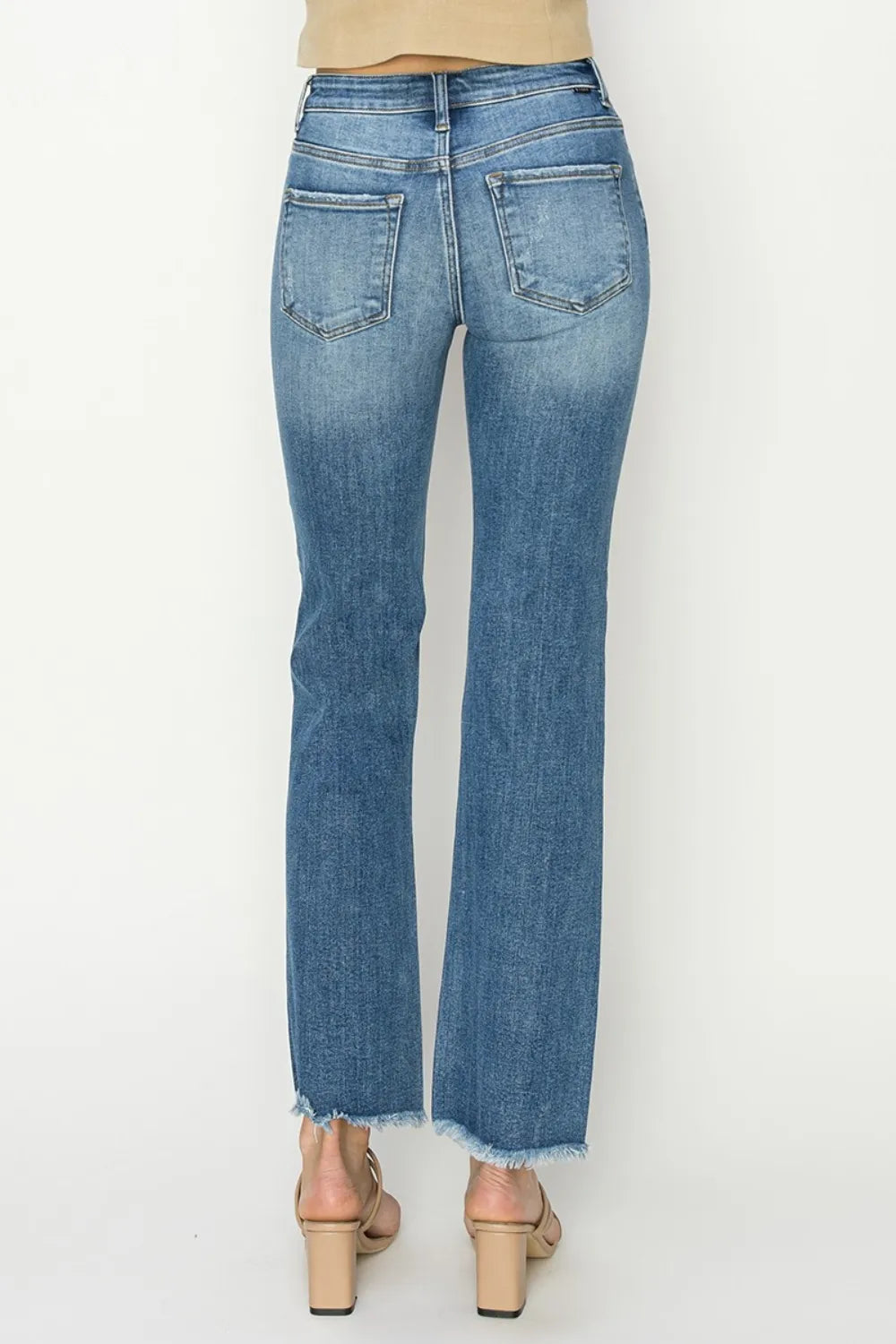 RISEN Mid-Rise Frayed Hem Bootcut Jeans - Brittney MADE