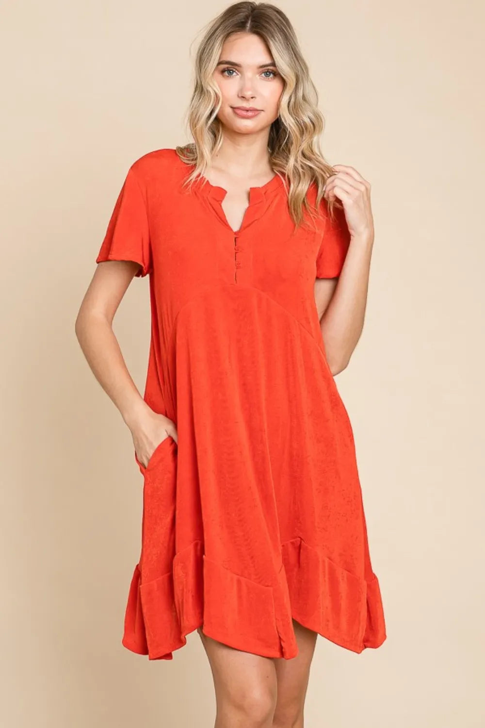 Culture Code Full Size Short Sleeve Ruffled Asymmetric Hem Dress - Brittney MADE