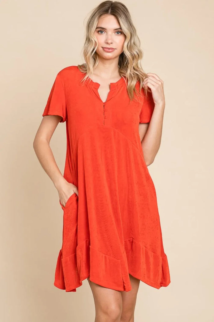 Culture Code Full Size Short Sleeve Ruffled Asymmetric Hem Dress - Brittney MADE