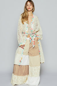 POL Floral Trim Lace Open Front Longline Cardigan - Brittney MADE