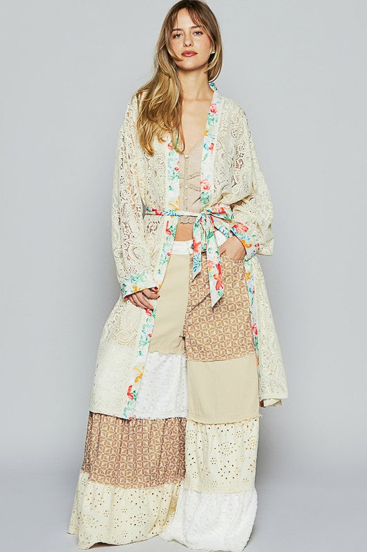 POL Floral Trim Lace Open Front Longline Cardigan - Brittney MADE
