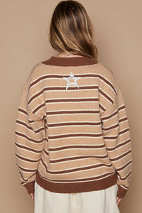 POL Star Patch Stripe Round Neck Sweater - Brittney MADE