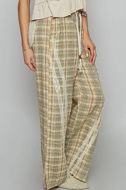 POL Lace Trim Drawstring Checkered Wide Leg Pants - Brittney MADE