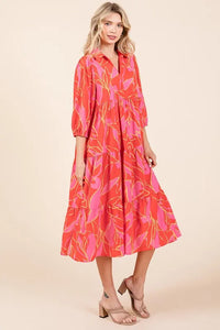Mittoshop Tiered Printed Collared Neck Midi Dress - Brittney MADE