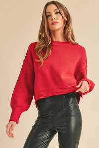 Aemi+Co Ribbed Hem Exposed Seam Round Neck Sweater - Brittney MADE