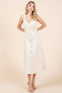Mittoshop Stretch Twill Decor Button Sleeveless Midi Dress - Brittney MADE