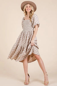 GeeGee Floral Embroidered Smocked Puff Sleeve Tiered Midi Dress - Brittney MADE