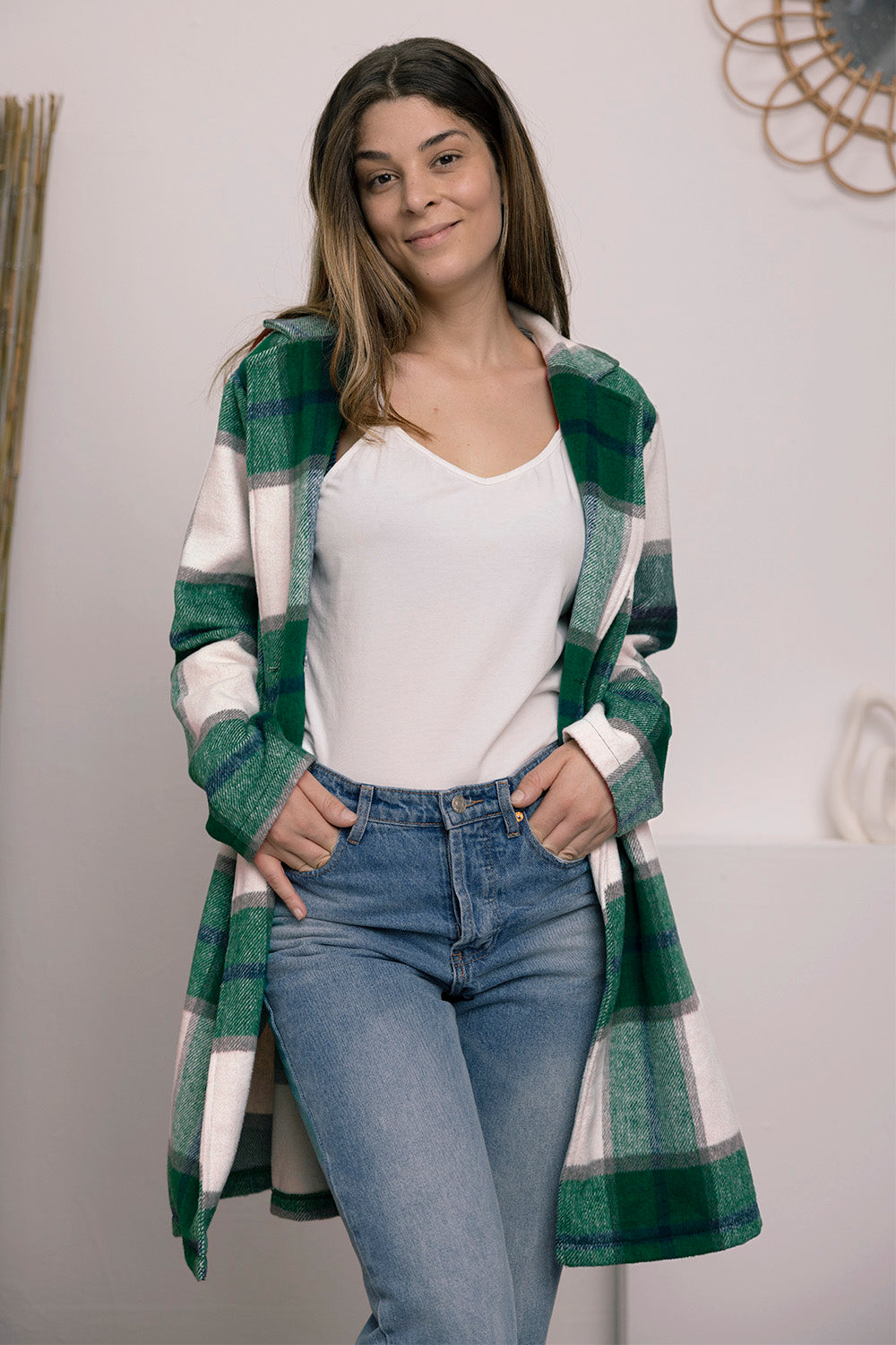 Double Take Full Size Plaid Button Up Lapel Collar Coat - Brittney MADE
