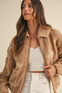 MABLE Floral Embroidered Fleece Teddy Jacket - Brittney MADE