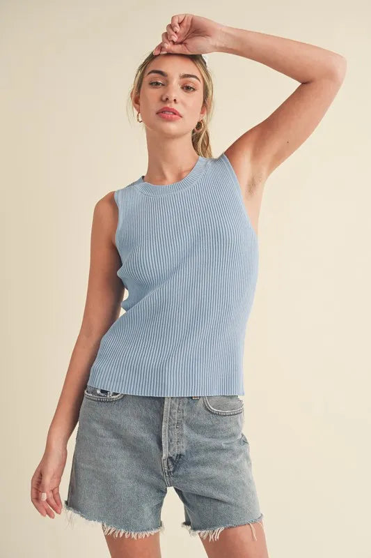 Aemi + Co Ribbed Round Neck Knit Tank - Brittney MADE