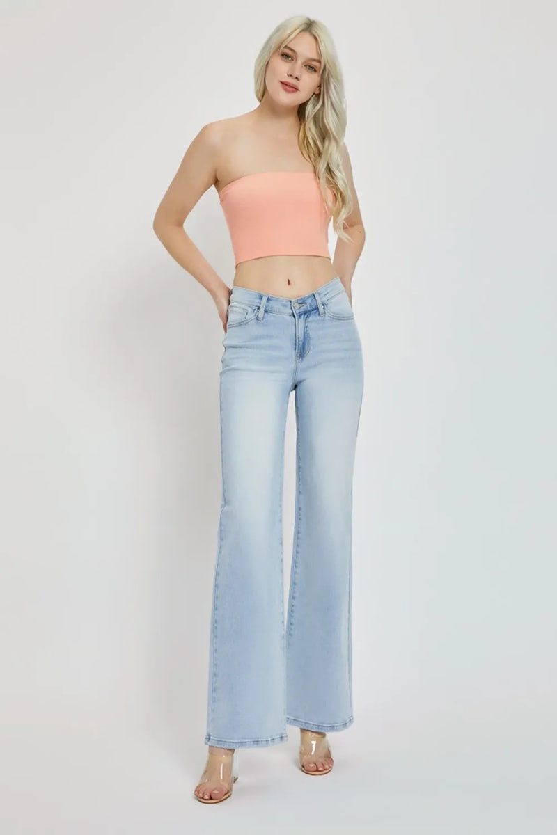RISEN Full Size Wide Leg V Dipped Front Waist Jeans - Brittney MADE