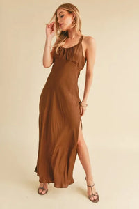 Aemi + Co Ruched Side Slit Cutout Back Maxi Cami Dress - Brittney MADE