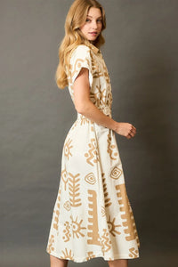 Umgee Full Size Abstract Print Elastic Waist Midi Dress Plus Size - Brittney MADE