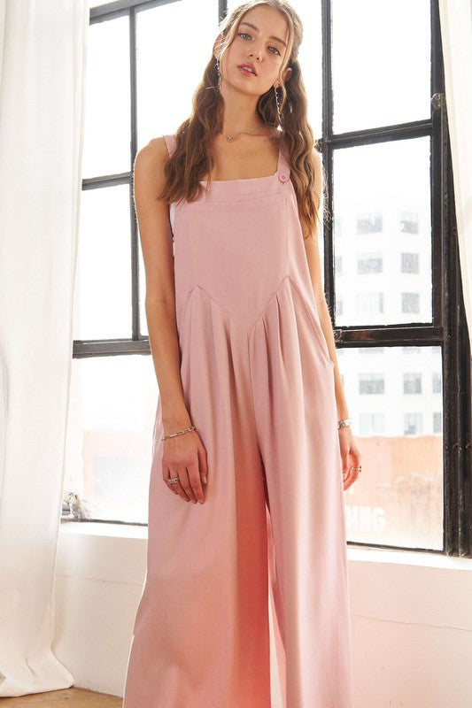 ADORA Square Neck Wide Leg Overalls with Pockets - Brittney MADE