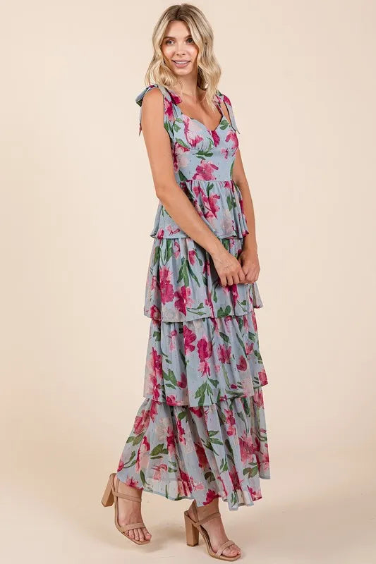 Mittoshop Layered Floral Sweetheart Neck Maxi Dress - Brittney MADE