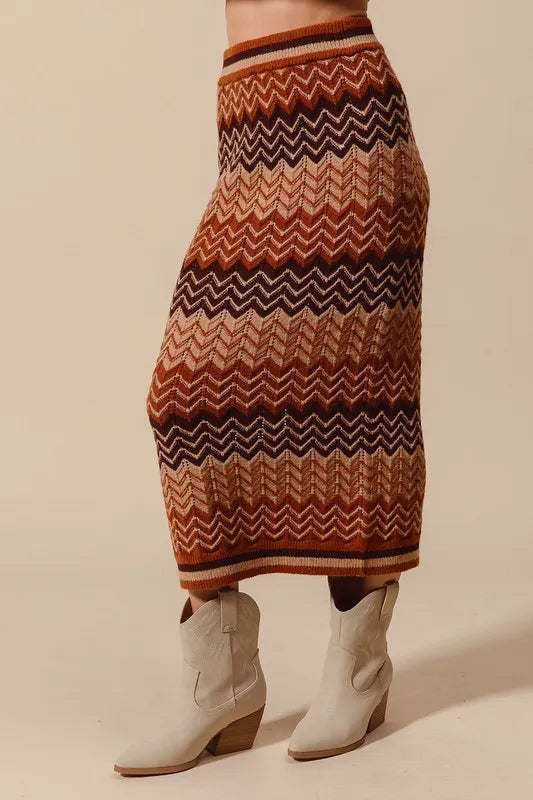 SO ME Multi Color Chevron Knit Skirt - Brittney MADE