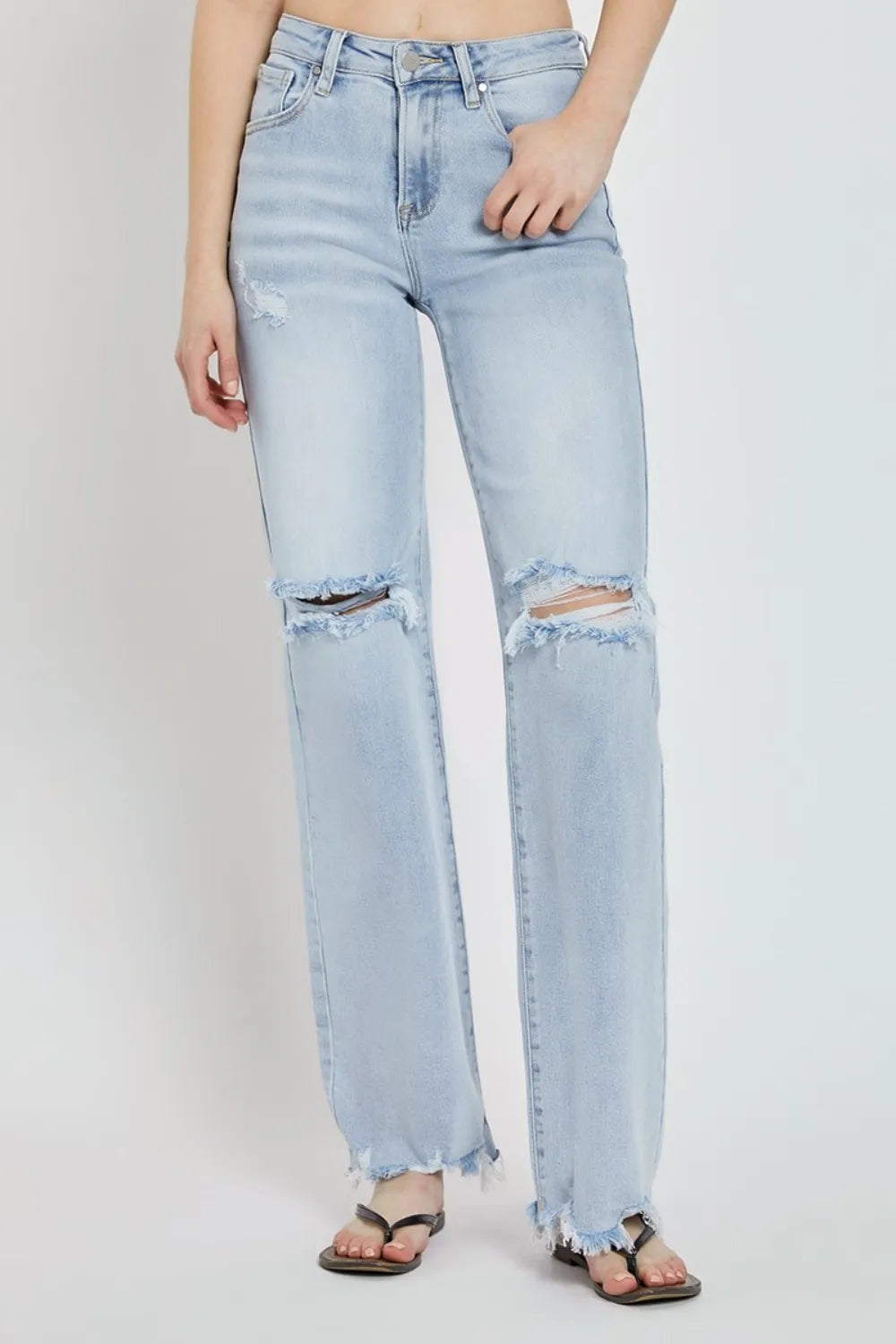 RISEN Full Size High Rise Distressed Wide Leg Jeans - Brittney MADE