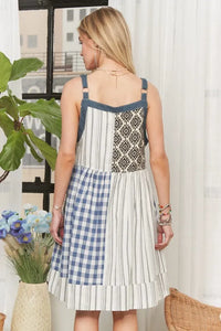 ADORA Patchwork Button Front Mini Dress - Brittney MADE