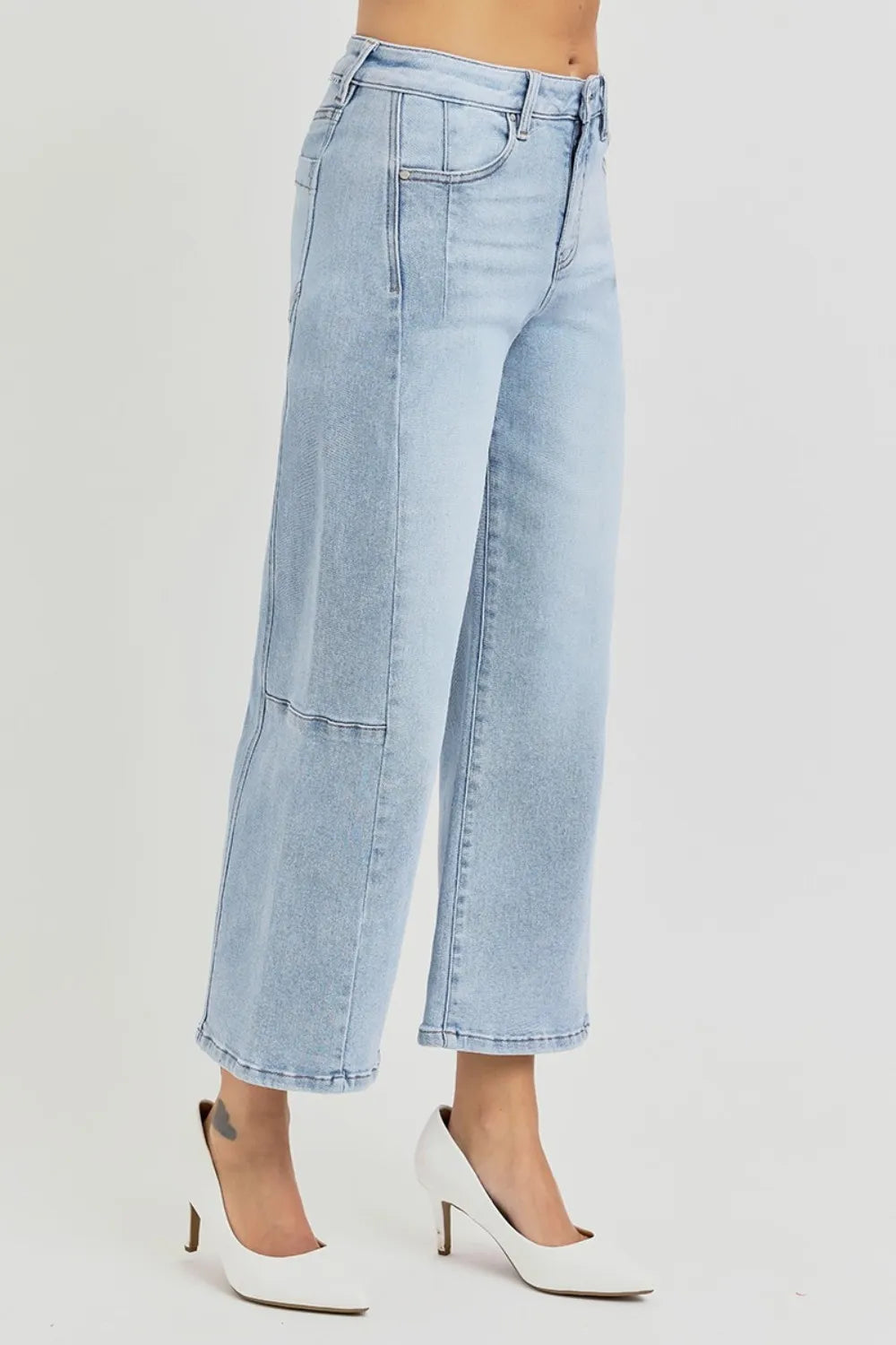 RISEN Full Size High Rise Seamed Detail Wide Leg Crop Jeans - Brittney MADE