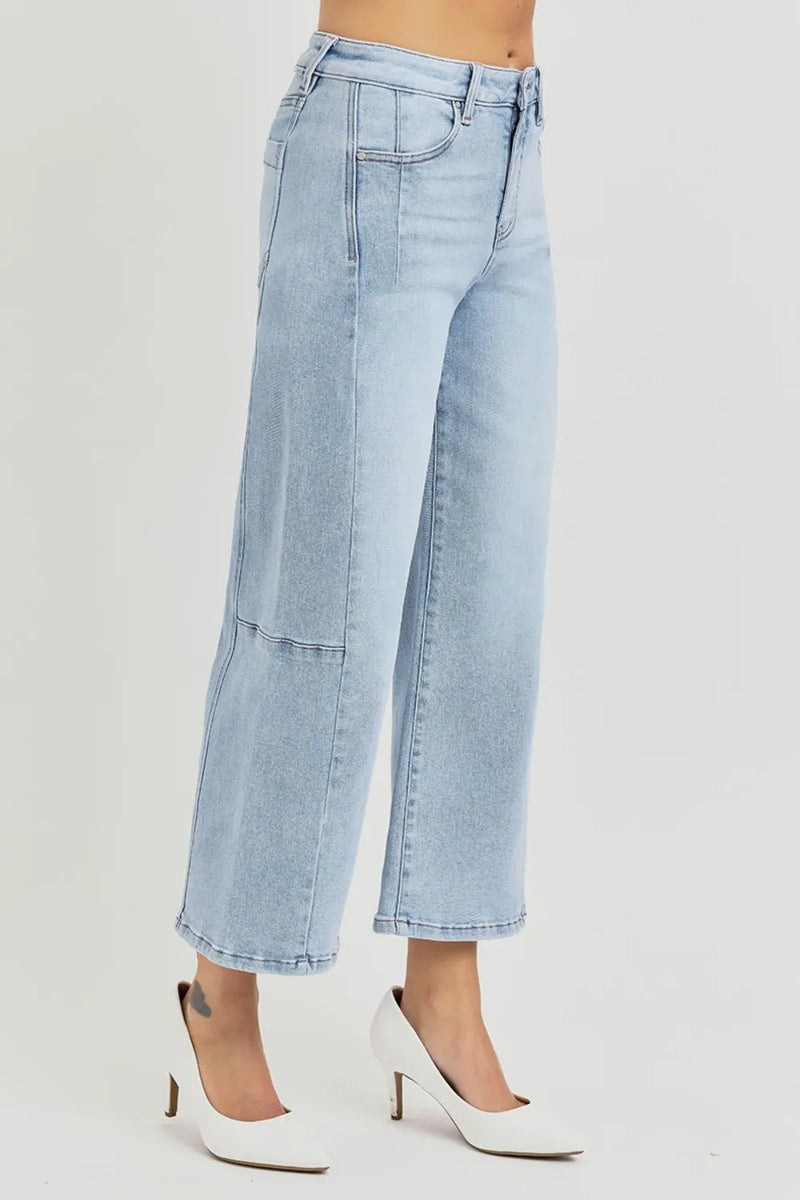 RISEN Full Size High Rise Seamed Detail Wide Leg Crop Jeans - Brittney MADE
