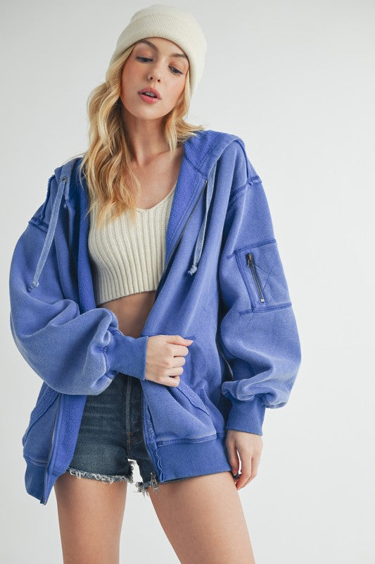 Aemi + Co Exposed Seam Zip Up Drawstring Hooded Jacket - Brittney MADE