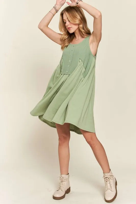 ADORA Decorative Button Sleeveless Babydoll Dress - Brittney MADE